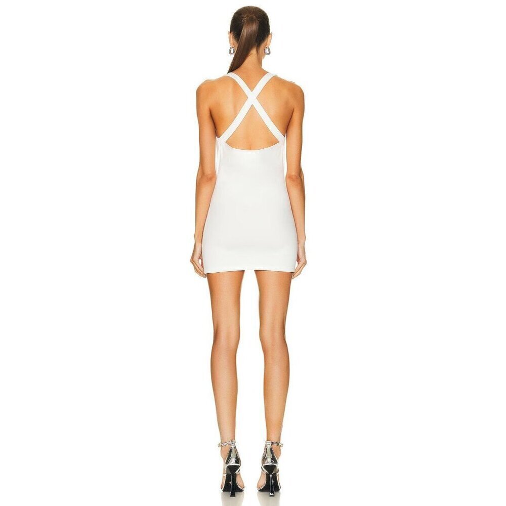 EB Denim Cowl Buckle Dress in White XSmall New Womens Tank mini Bodycon - Picture 2 of 16